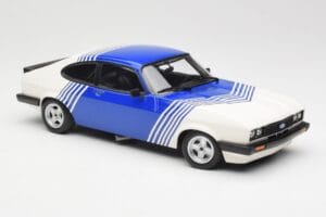 Ford Capri Mk2 3.0 Weiss mit Blauen Streifen Minichamps 1:18 155788600 Metall – Bild 4 von 6