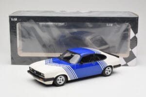 Ford Capri Mk2 3.0 Weiss mit Blauen Streifen Minichamps 1:18 155788600 Metall – Bild 6 von 6