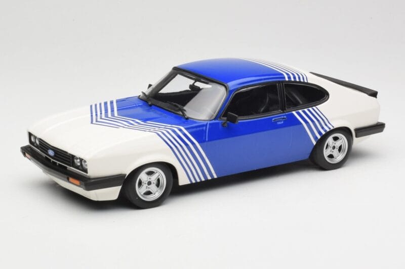 Ford Capri Mk2 3.0 Weiss mit Blauen Streifen Minichamps 1:18 155788600 Metall