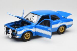 Ford Escort Mk1 RS 1600 Blau Weiss Streifen Minichamps 1:18 100688102 Metall – Bild 2 von 8