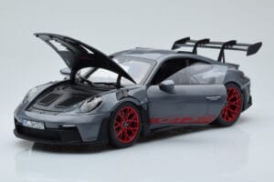 Porsche 911 992 GT3 RS Arctic Grau Pyro Rot Norev 1:18 187350 Metall – Bild 2 von 8