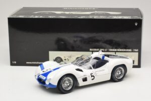 Maserati Tipo 61 #5 S. Moss / D. Gurney Camoradi ADAC 1000km Nurburgring Winner 1960 Minichamps 1:18 100601205 Metall – Bild 8 von 8