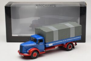 Mercedes L 315 Pritschenwagen Blau Rot Minichamps 1:43 439034420 Metall – Bild 6 von 6