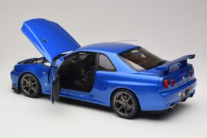 Nissan Skyline GT-R R34 V-Spec II Blau Metallic OEM Felgen KK-Scale 1:12 KKDC120211-1 Metall – Bild 5 von 8